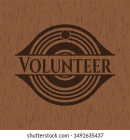 Volunteer wooden emblem. Vector Illustration.