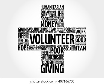 Volunteer word cloud collage, cross concept