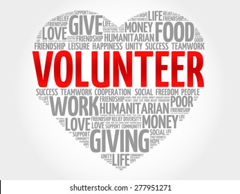 Volunteer word cloud, heart concept