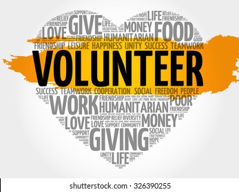 Volunteer word cloud, heart concept