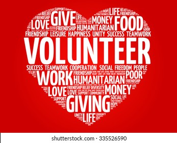 Volunteer word cloud, heart concept