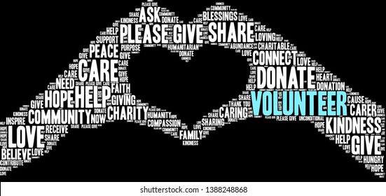Volunteer word cloud on a black background. svg