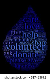 Volunteer word cloud on a black background. 