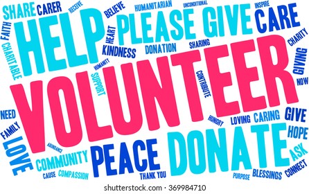 Volunteer word cloud on a white background.