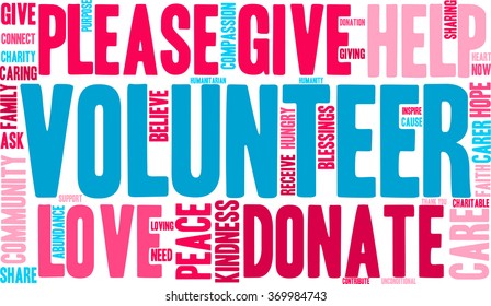 Volunteer word cloud on a white background.