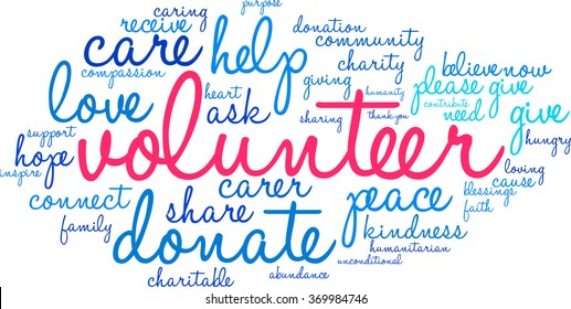 Volunteer word cloud on a white background.