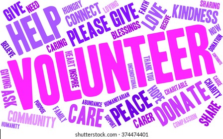 Volunteer word cloud on a white background.