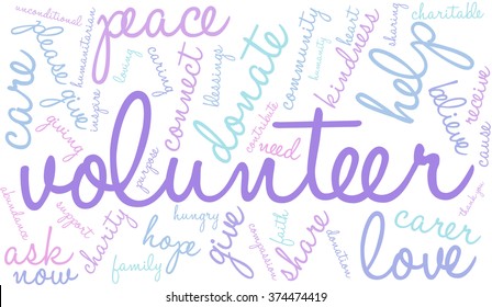 Volunteer word cloud on a white background.