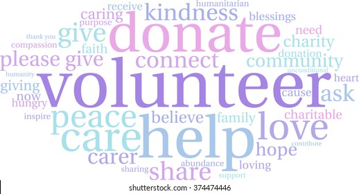 Volunteer word cloud on a white background.