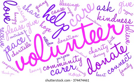 Volunteer word cloud on a white background.