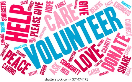 Volunteer word cloud on a white background.