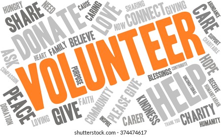 Volunteer word cloud on a white background.