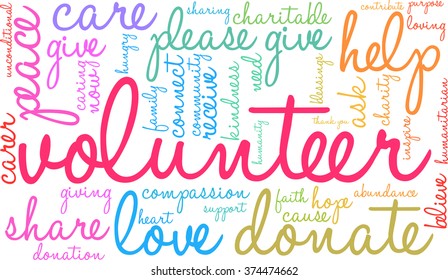Volunteer word cloud on a white background.