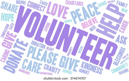 Volunteer word cloud on a white background.