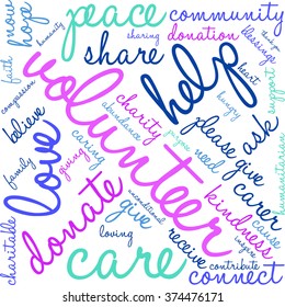 Volunteer word cloud on a white background.