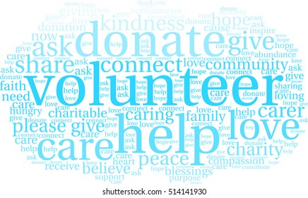 Volunteer word cloud on a white background.