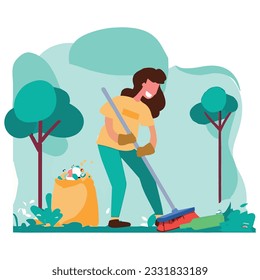 volunteer work, cleaning a park. Ilustração vetorial.