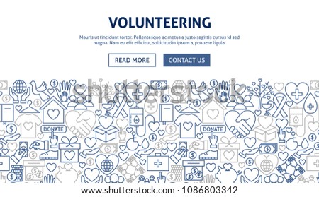 Volunteering Banner Design. Vector Illustration of Line Web Concept.