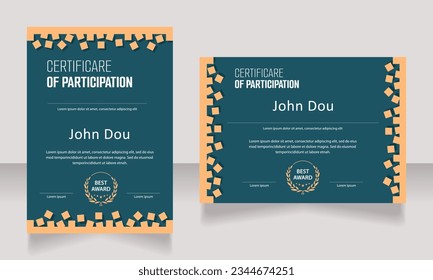 Conjunto de plantillas de diseño de certificados de voluntariado. Diploma vectorial con espacio de copia personalizado y fronteras. Documento impreso para premios y reconocimiento. Fuentes livianas, audaces, ariales regulares utilizadas