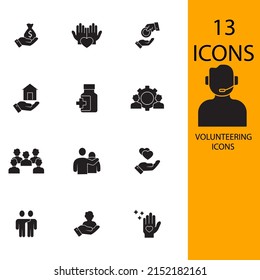 Volunteering, charity icons set . Volunteering, charity  pack symbol vector elements for infographic web