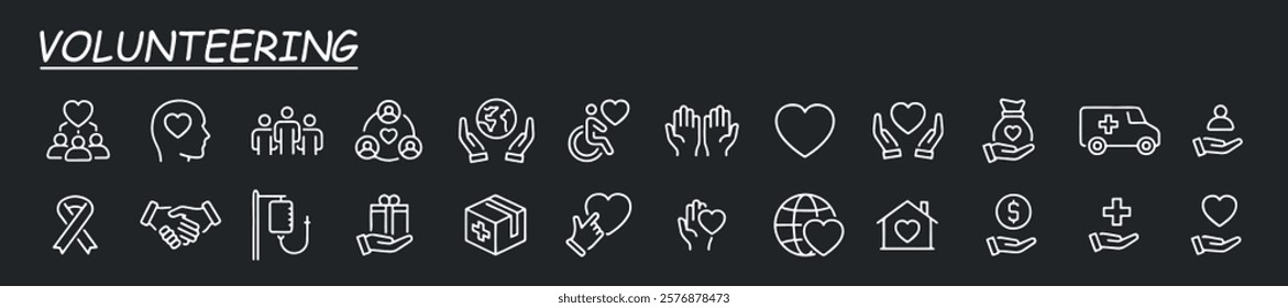 Volunteering and charity line icons. Simple pictograms pack. Stroke vector illustration on a white background. Modern outline style icons collection