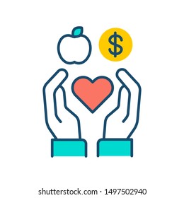 Volunteering color line icon. Non profit community. Charity, humanitarian aid concept. Sign for web page, mobile app, banner, social media. Editatable stroke.