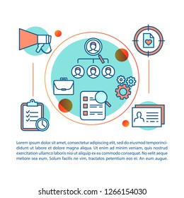Volunteering concept linear illustration. Charitable organization. Volunteer program. Article, brochure, magazine page layout. Thin line icons with text boxes. Vector isolated outline drawing
