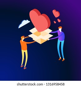 Volunteering concept. People  helps. Volunteers support persons. 3d vector isometric illustration.