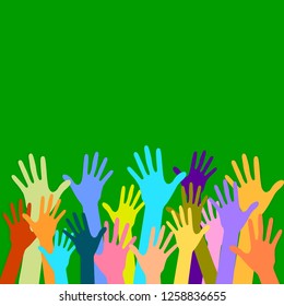 volunteering. diversity colorful hands. vector image