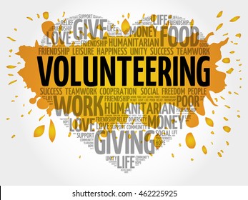 Volunteering heart word cloud collage, concept background