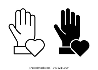 Volunteering icon vector set. Hand with heart symbol