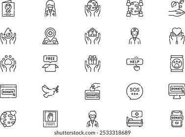 Volunteering icons collection is a vector illustration with editable stroke.