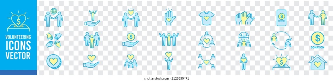 Volunteering icons set. Outline set of volunteering vector icons for web design isolated on white background