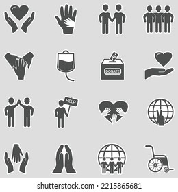 Iconos voluntarios. Diseño de pegatinas. Ilustración vectorial.