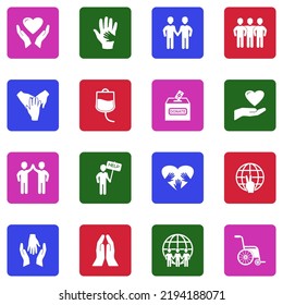 Volunteering Icons. White Flat Collection In Square. Vector Illustration.