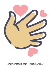 Volunteering and kindness, charity and donation, isolated icon of palm with hearts. Love and feelings, philanthropy and treatment. Hand with fingers, donor, and help. Vector in flat style illustration