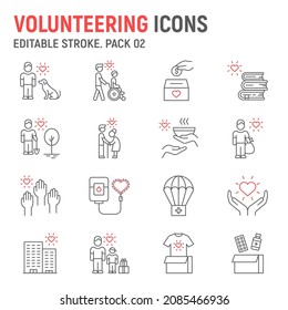 Volunteering line icon set, charity collection, vector graphics, logo illustrations, volunteering vector icons, humanitarian signs, outline pictograms, editable stroke