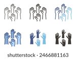 Volunteering raised hands charity icon. Vector graphic elements for community service, positive foundation
