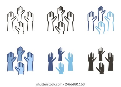 Volunteering raised hands charity icon. Vector graphic elements for community service, positive foundation