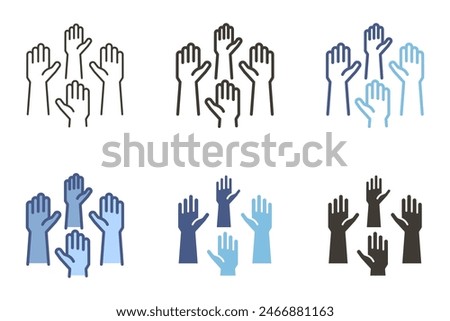 Volunteering raised hands charity icon. Vector graphic elements for community service, positive foundation