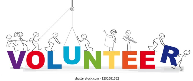 Volunteering Team And The Word Volunteer Vector Illustration Concept - Group Of Diversity People Volunteer