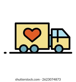 Volunteering truck icon. Outline volunteering truck vector icon color flat isolated