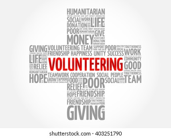 Volunteering word cloud collage, cross concept