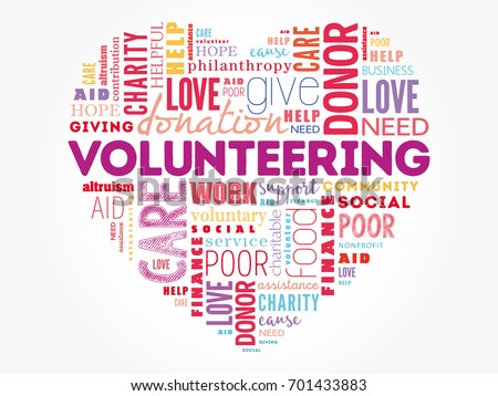 Volunteering word cloud collage, heart concept background