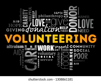 Volunteering word cloud collage, social concept background