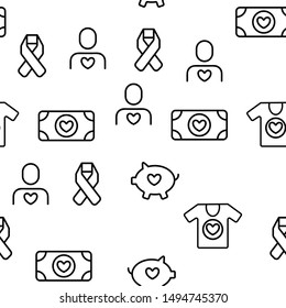 Volunteers, Charity Vector Seamless Pattern Thin Line Illustration