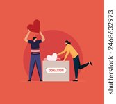 Volunteers collecting hearts for donation and charity, Donation Box full of hearts, Organ Donation concept