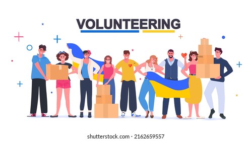 volunteers giving help boxes to refugee humanitarian aid material assistance governmental help concept