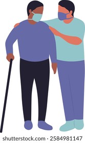 Volunteers Helping Elderly People Illustration. Isolated on White Background.
