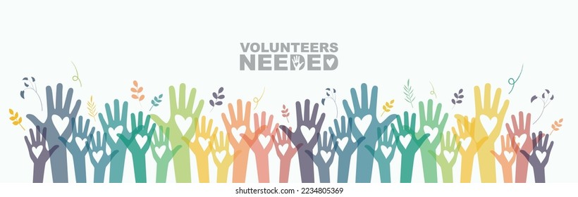 Volunteers Needed banner.  Flat vector illustration.